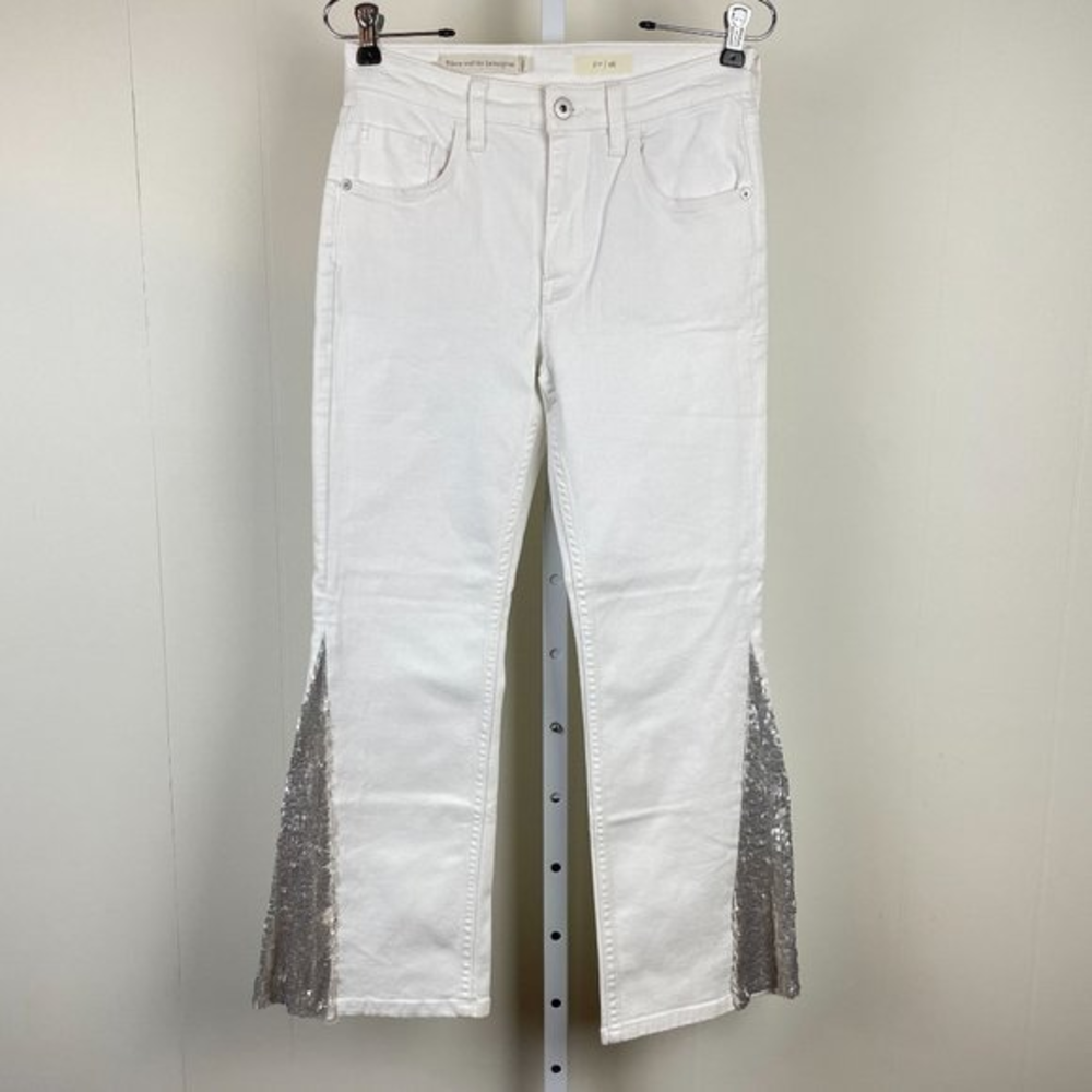 Anthropologie Pilcro & The Letterpress White Jeans Sequin Flare Womens Size 26